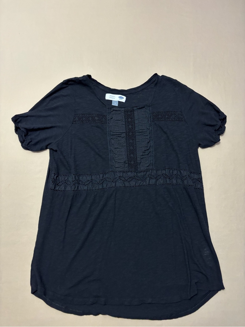 Old Navy Black Short Sleeve Lace-Trim Maternity Tee Shirt Size Large